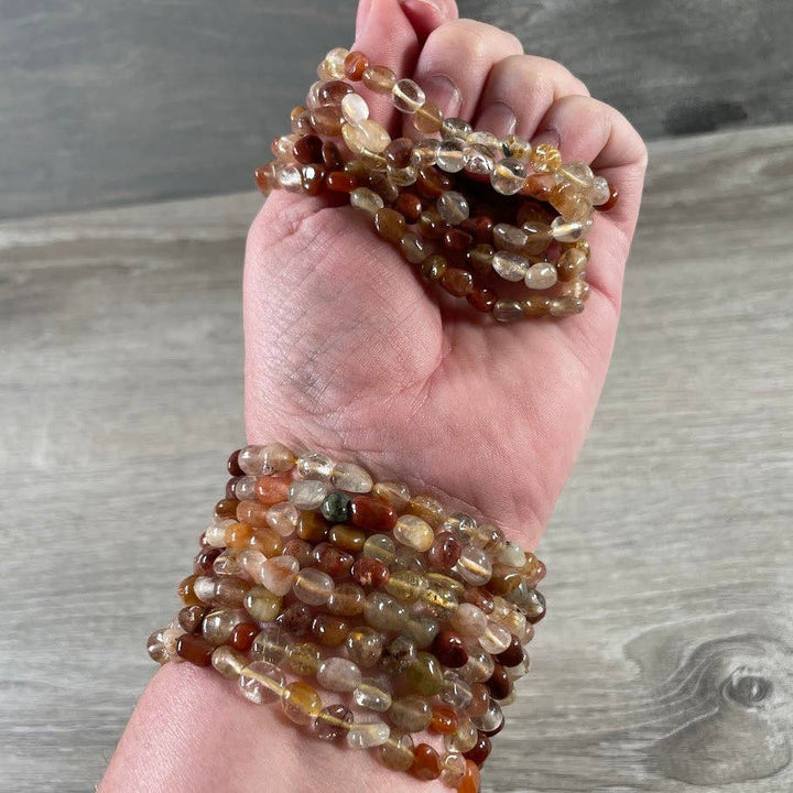 Healing crystal bracelets with natural nugget gemstones for boho spiritual layering