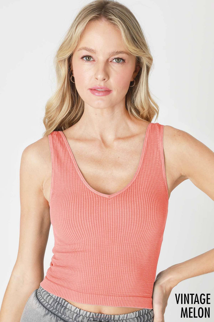 Vintage V-Neck Crop Top - One Size