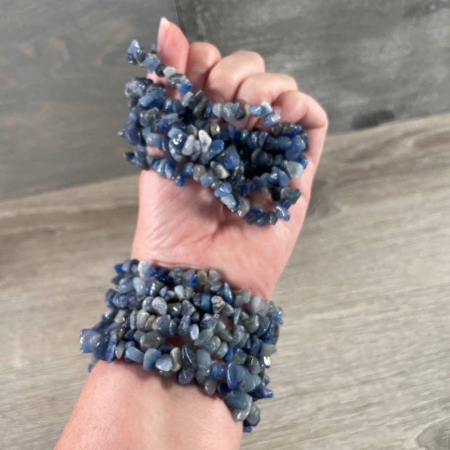 Healing Crystal Chip Bracelets with amethyst and rose quartz for boho coastal style
