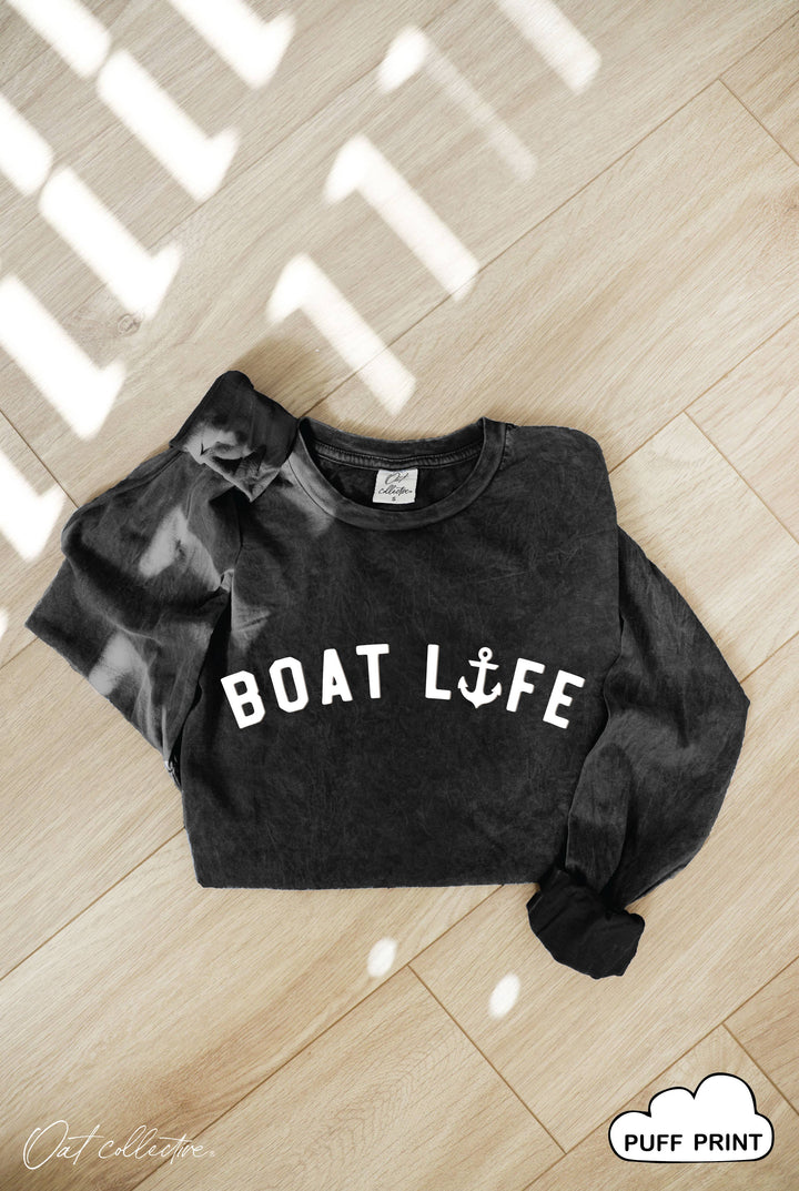 Boat Life Puff Mineral Washed Long Sleeve Graphic Tee boxy coastal style