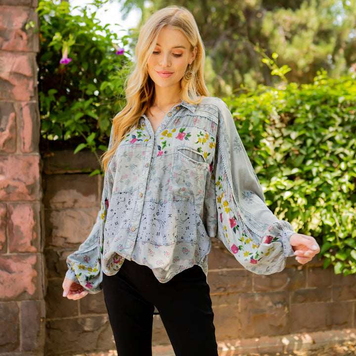 Long Sleeve Patchwork, Zodiac &amp; Constellation Design Top