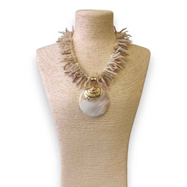 Handmade white coral branch shell necklace boho coastal statement jewelry for beach lovers