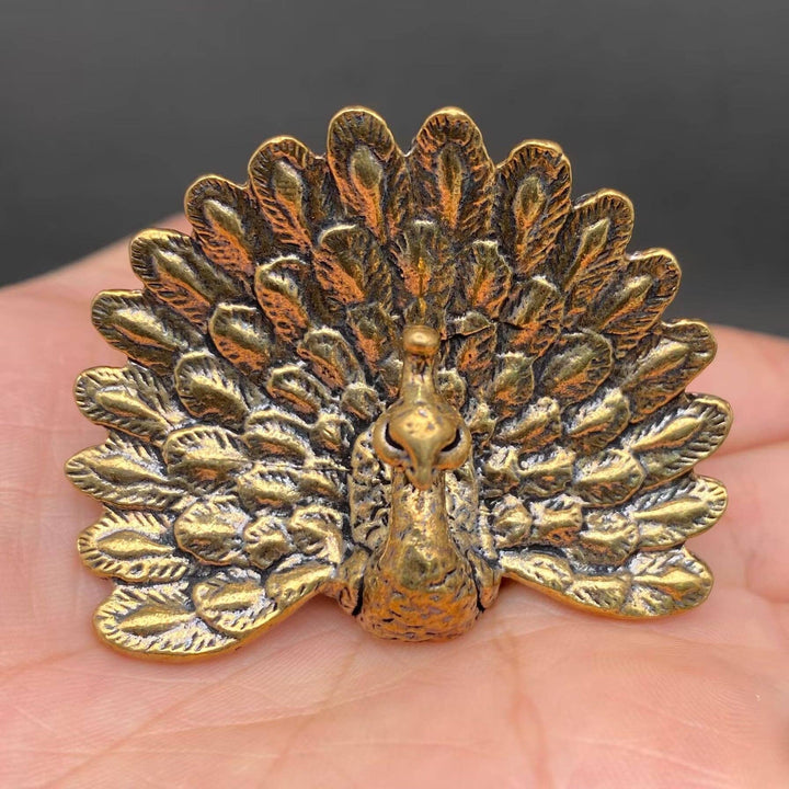 Peacock Spreading Tail Brass Desktop Ornament symbolizing confidence and intentional boho living