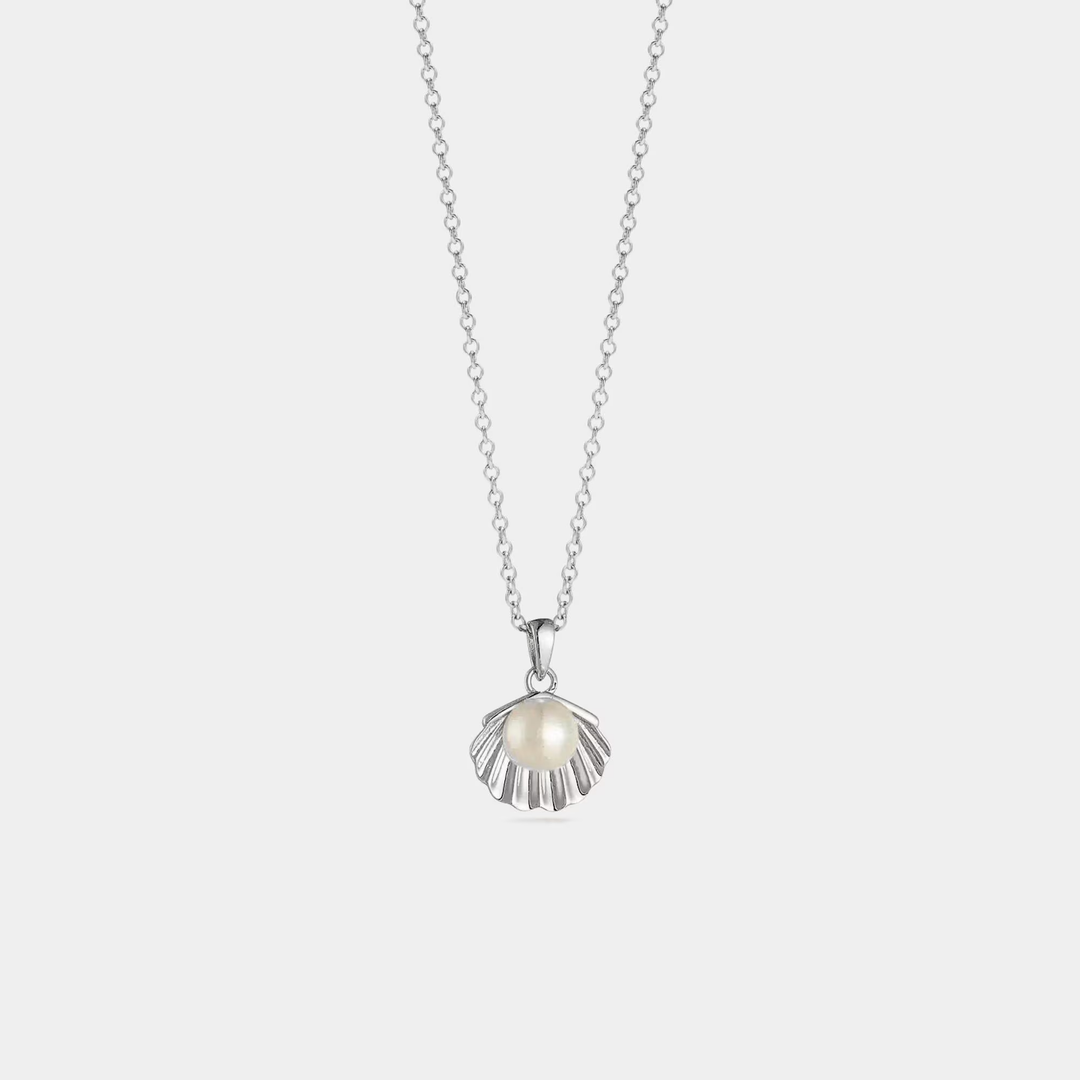 Seashell Pearl Beach Pendant Necklace| Gold &amp; 925 Sterling Silver