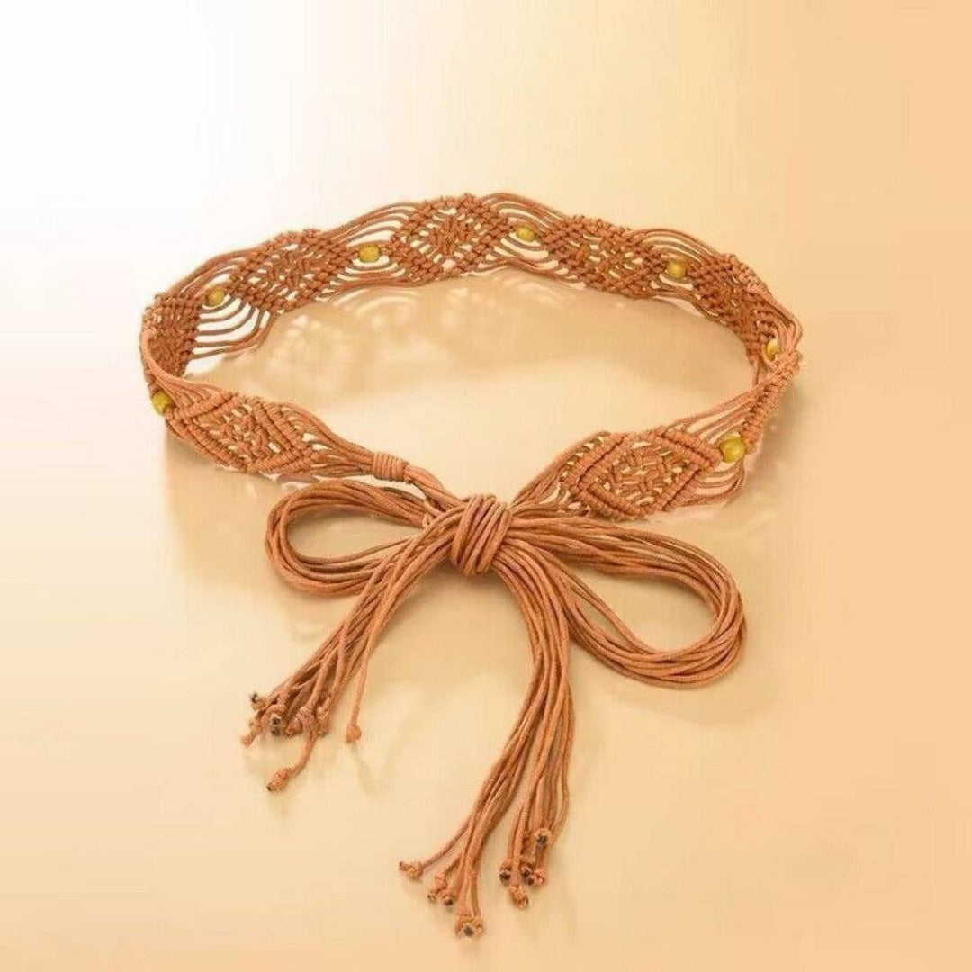 Hollow Knitted Tassel Belt in boho coastal style for free-spirited beach looks