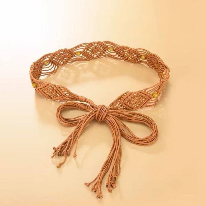 Hollow Knitted Tassel Belt in boho coastal style for free-spirited beach looks