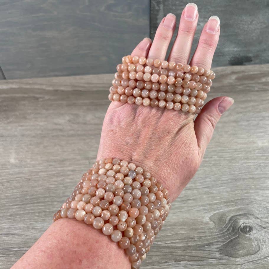 Healing crystal bracelet with 6mm round gemstone beads for coastal boho style
