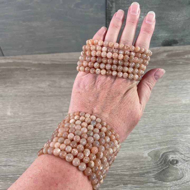 Healing crystal bracelet with 6mm round gemstone beads for coastal boho style