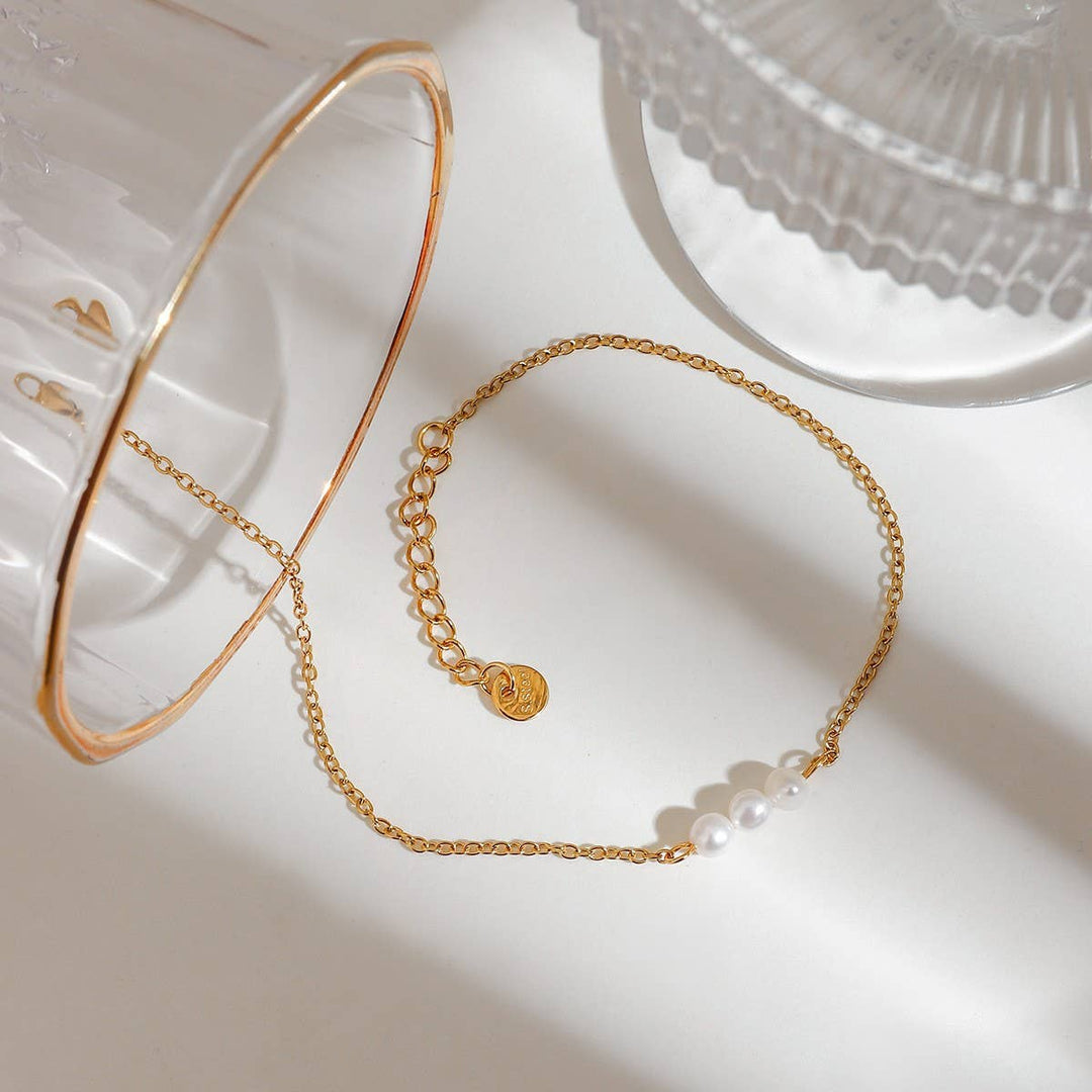 18K Gold Freshwater Pearl Anklet