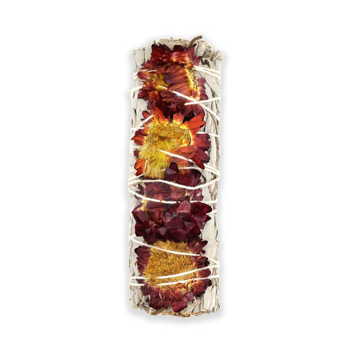 Red Sunflower with White Sage Bundle