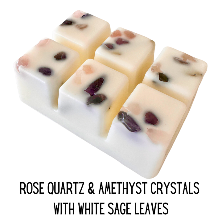 Wax Melts Infused with Real Crystals and White Sage Leaves