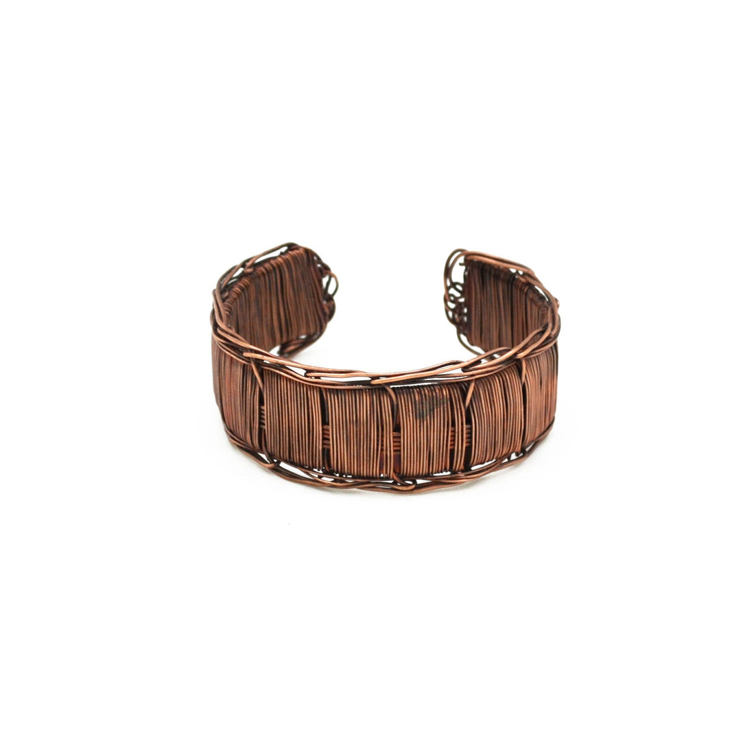 Basketweave Antique Copper Wire Woven Sections Cuff