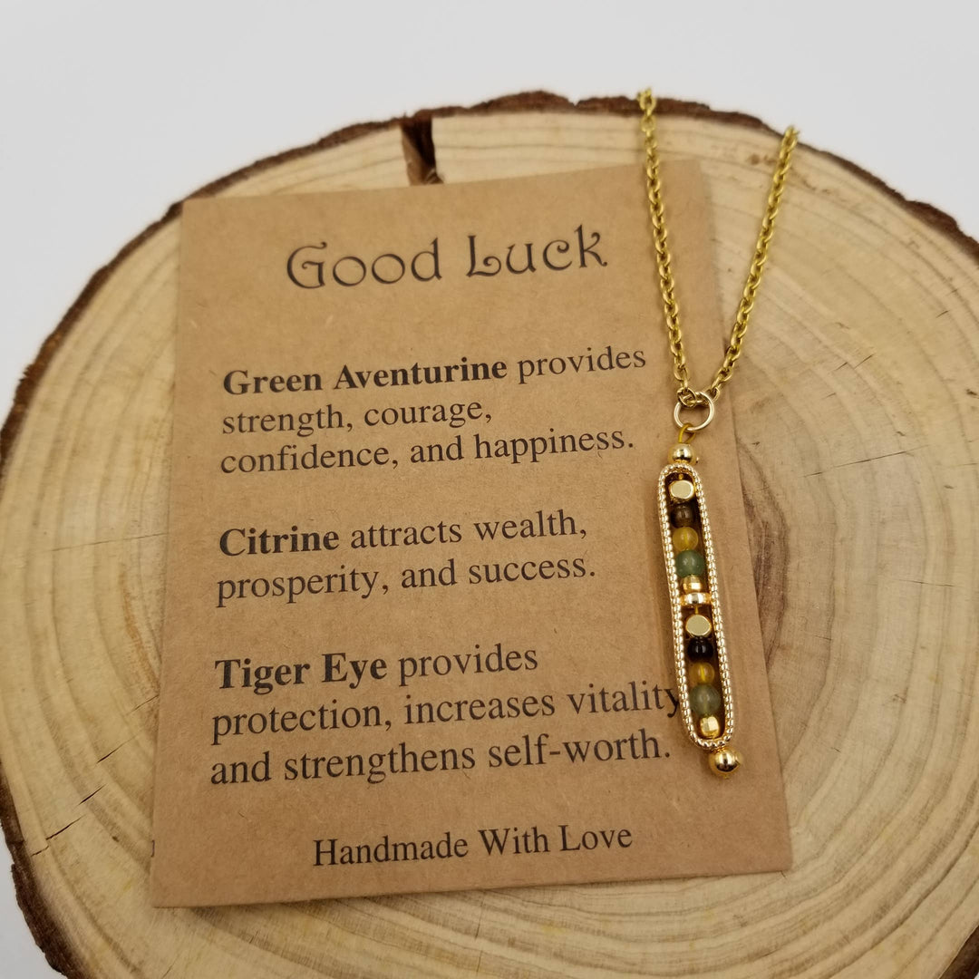 Natural stone wishing bead anxiety necklace gift set with affirmation card