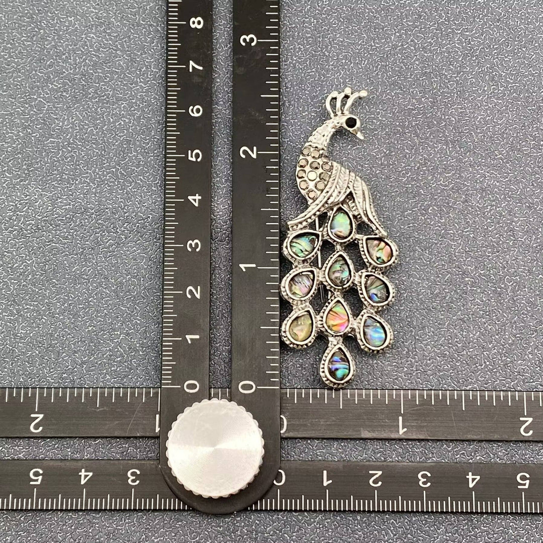 Abalone Shell Silver Tone Peacock Brooch