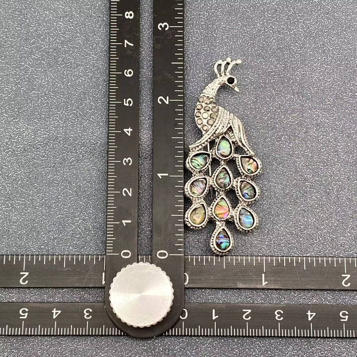 Abalone Shell Silver Tone Peacock Brooch