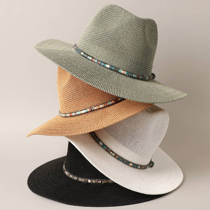 Sage Multi-Colored Thread with Beaded Panama Hat for coastal boho summer style