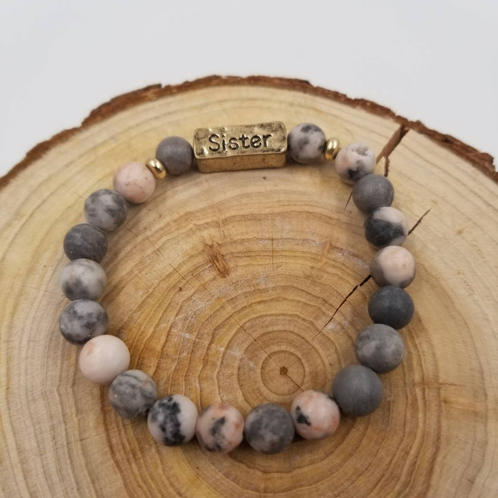 Grey natural stone beaded Sister bracelet handmade with earthy coastal bohemian style