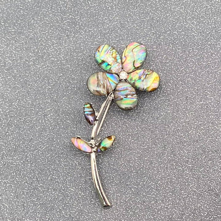 Abalone Shell Silver Tone Flower Brooch