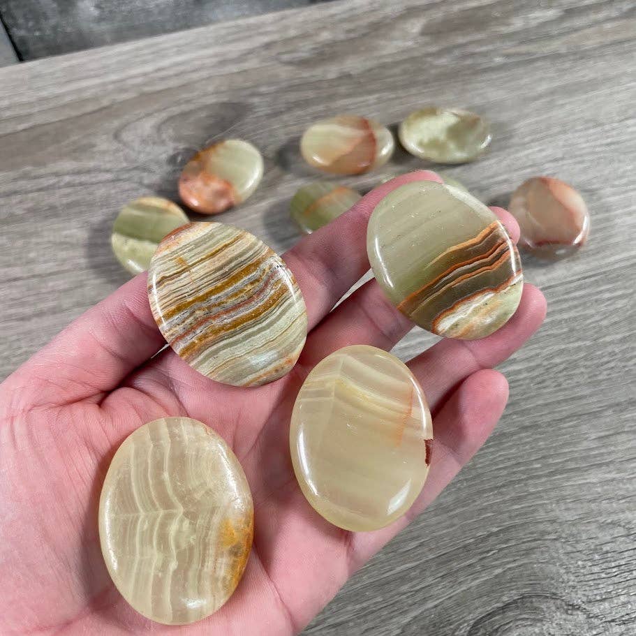 Smooth gemstone palm stones 45mm for grounding meditation and coastal healing energy