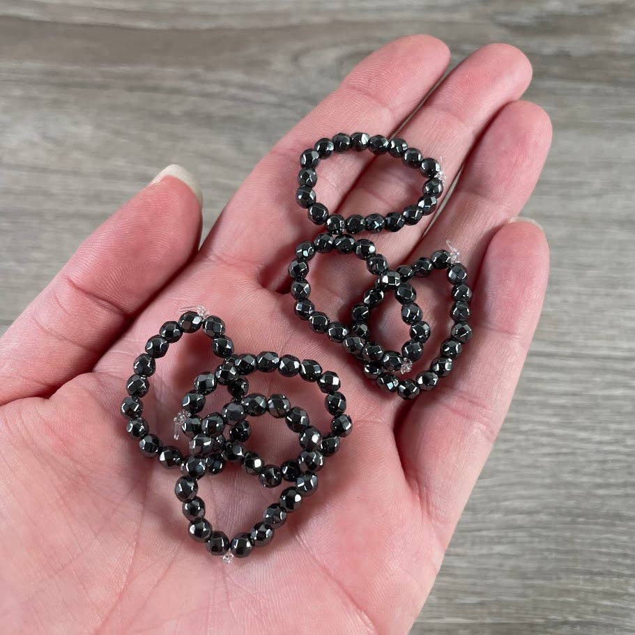 Hematite Stretch Ring boho stacking crystal ring for grounding coastal spiritual style