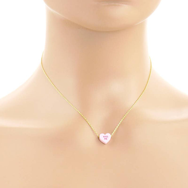 Gold Dipped Heart Candy Necklace a sweet coastal boho jewelry statement piece