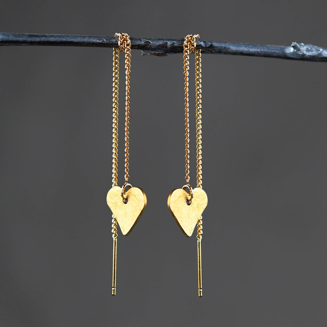 18k Gold Plated Heart Delicate Threader earrings handmade boho minimalist spiritual jewelry