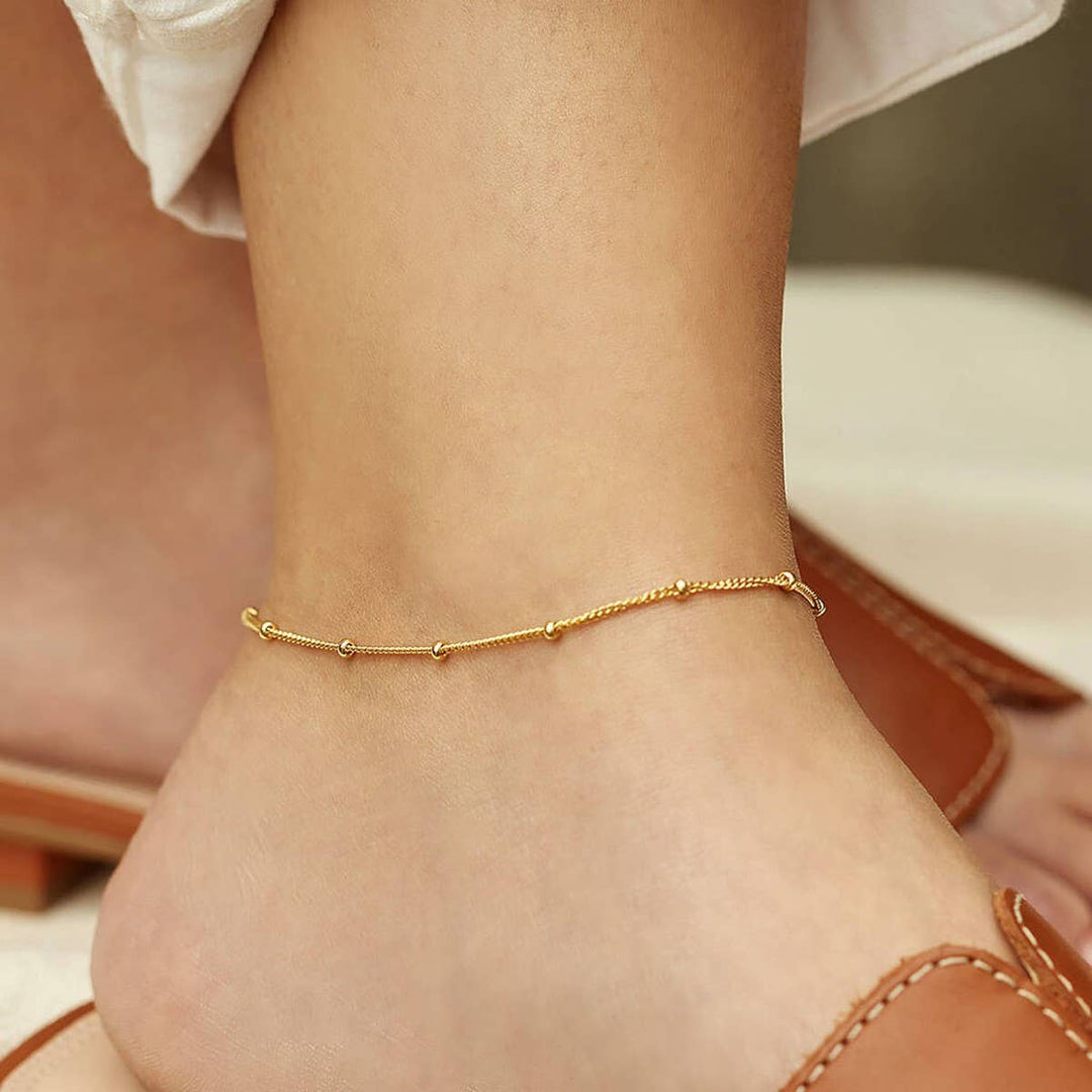 18K Gold Beaded Chain Anklet