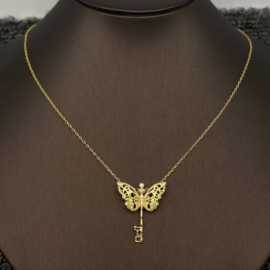 Butterfly Key Charm 18K Gold Plated Necklace