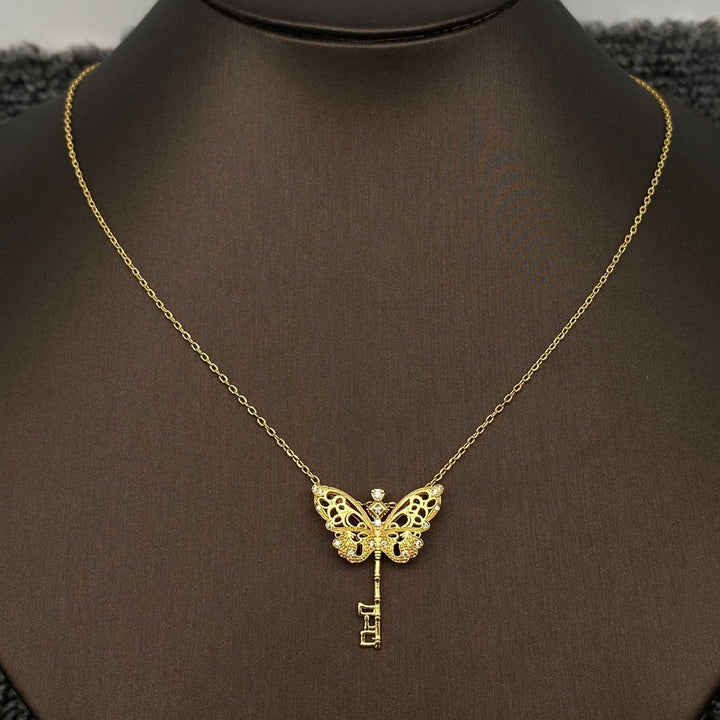 Butterfly Key Charm 18K Gold Plated Necklace