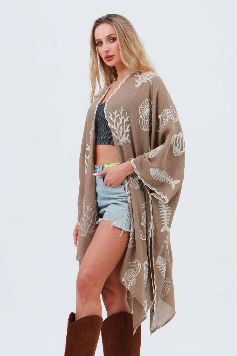 Ocean Embroidered Kimono Cover-Up