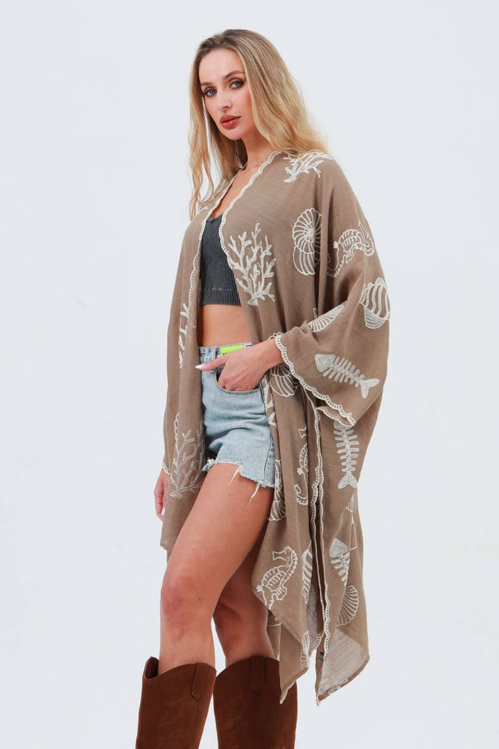 Ocean Embroidered Kimono Cover-Up