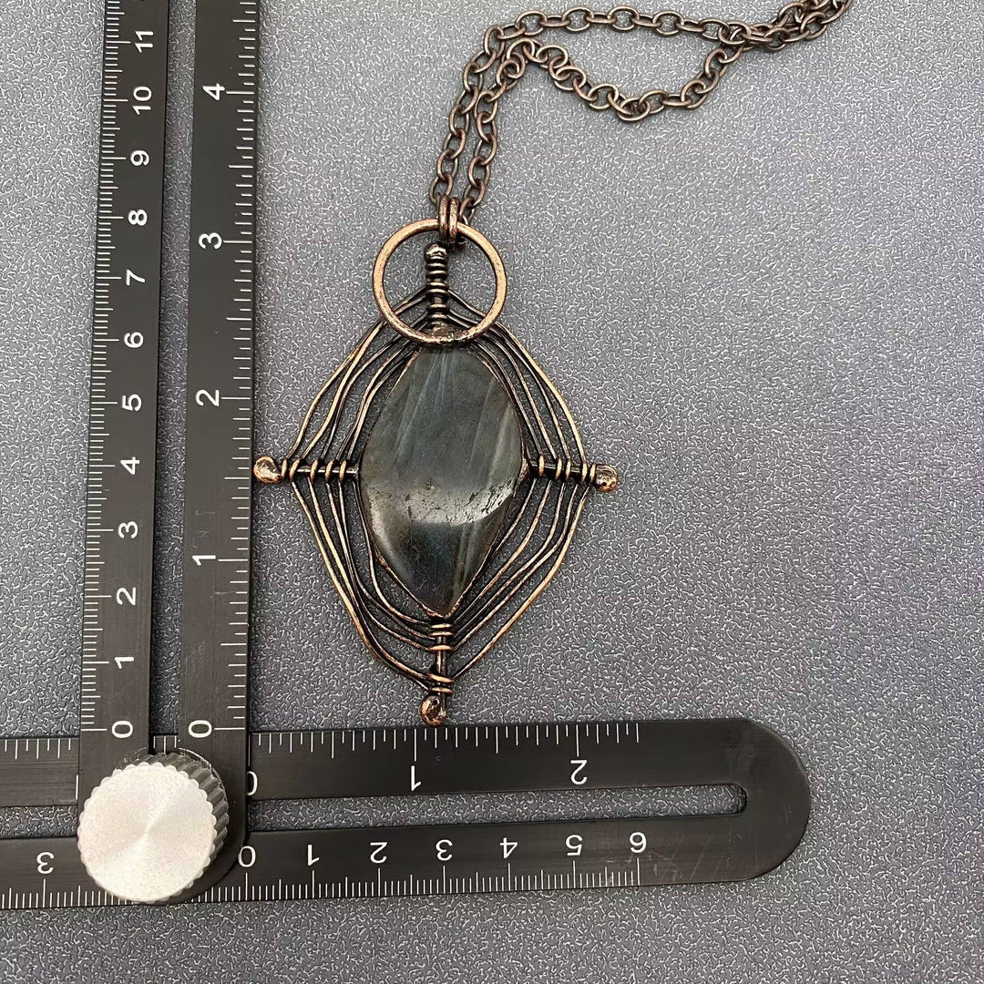 Vintage Labradorite Spider Web Design Charm Necklace