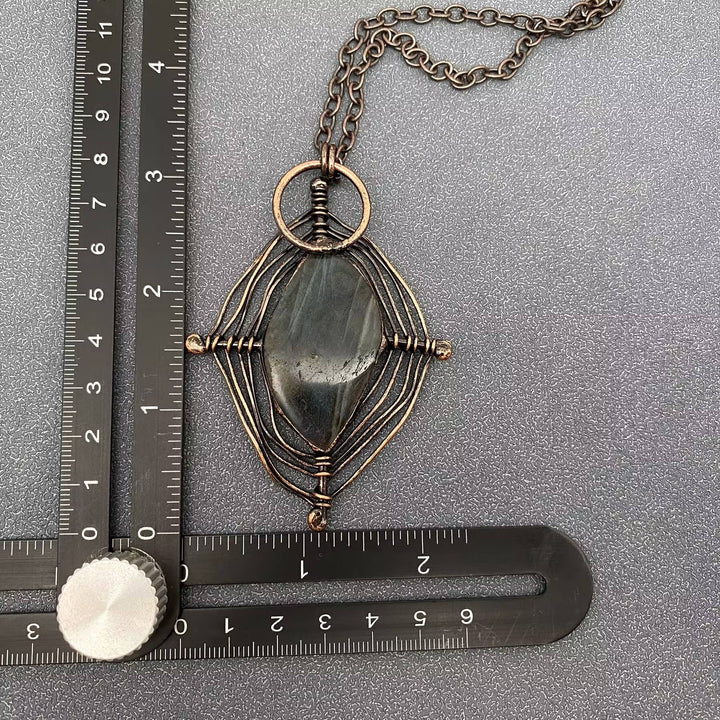Vintage Labradorite Spider Web Design Charm Necklace