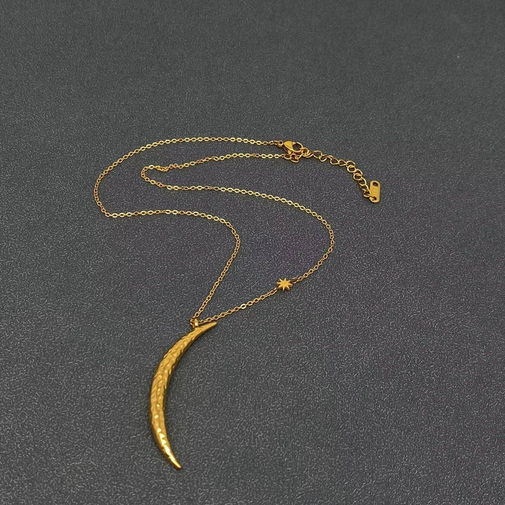 18K gold plated long crescent moon necklace layering boho celestial spiritual jewelry