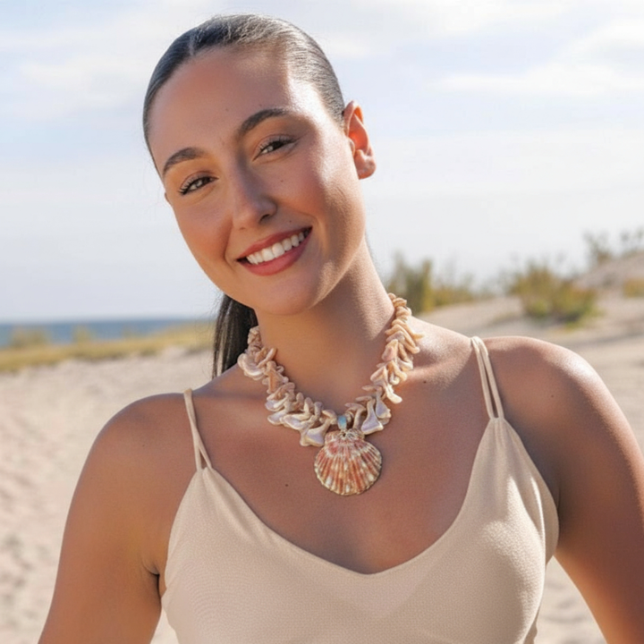 Chunky Coastal Shell Necklace handmade boho beach jewelry for the free-spirited soul