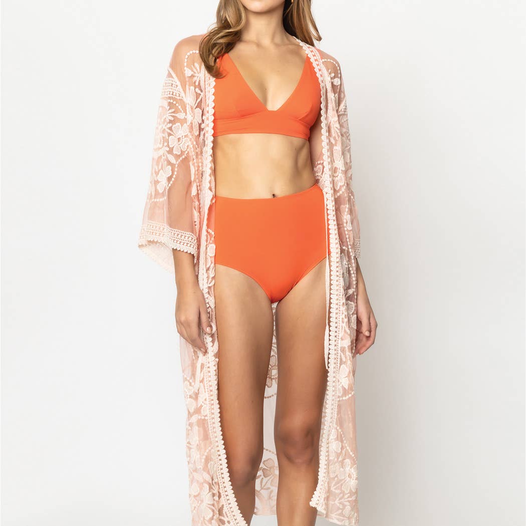 Floral Lace Kimono with Front Tie for boho coastal beach style