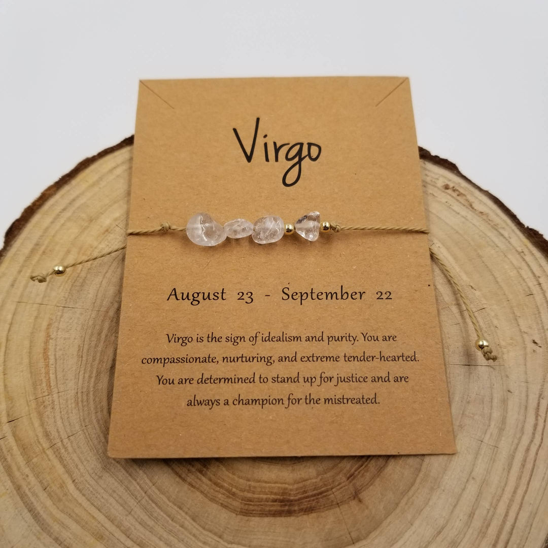 Natural stone handwoven Taurus constellation bracelet with zodiac card, coastal artisan jewelry