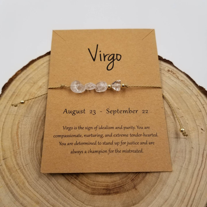 Natural stone handwoven Taurus constellation bracelet with zodiac card, coastal artisan jewelry