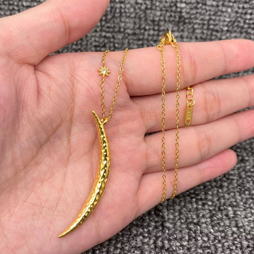 18K gold plated long crescent moon necklace stainless steel boho celestial jewelry