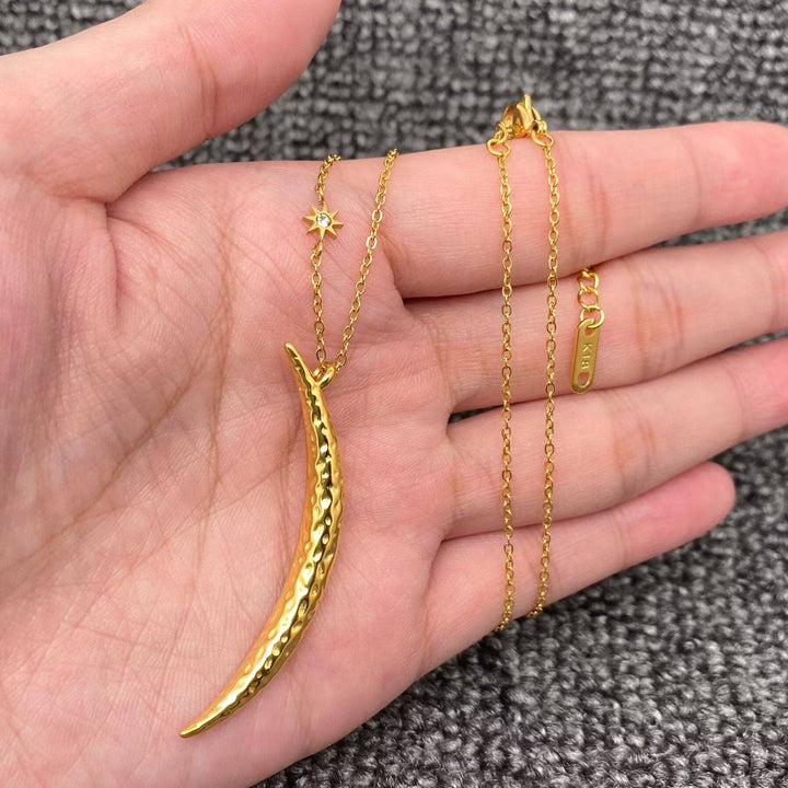 18K gold plated long crescent moon necklace stainless steel boho celestial jewelry
