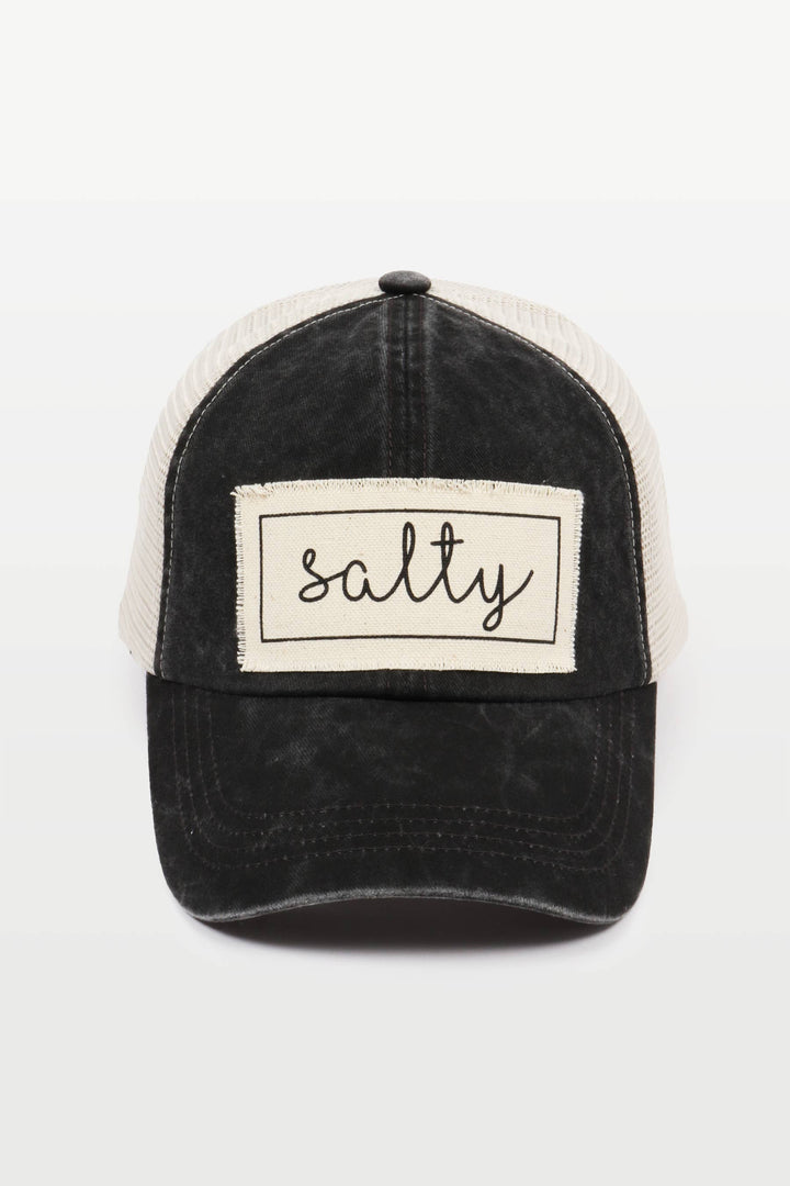 Salty Canvas Patch Mesh Back Baseball Cap for coastal boho beach lovers