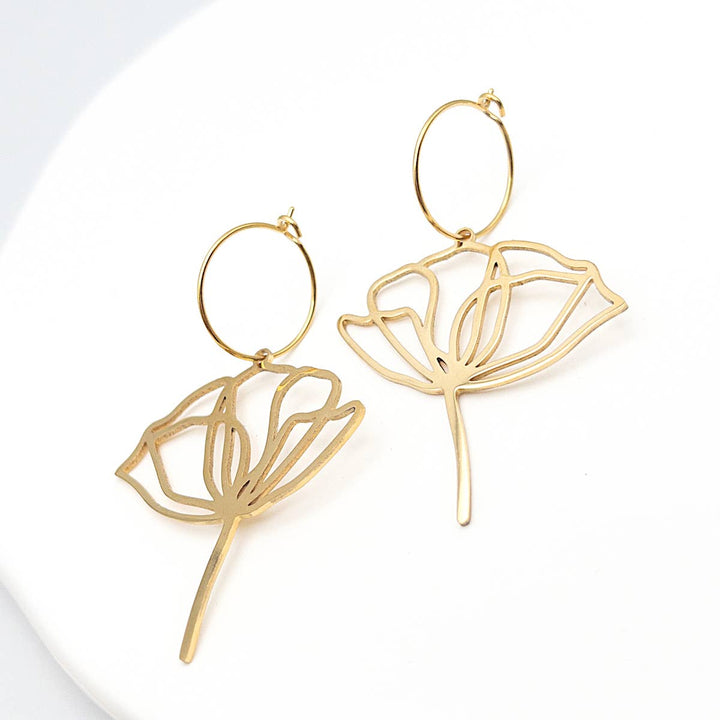 Poppy Flower Hoop Earrings handcrafted August birth flower jewelry gift for her