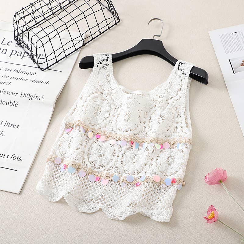 Boho Crochet Knit Fringe Tank Top Cover Up