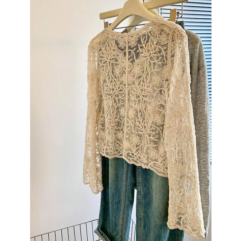 Crochet Lace Long Sleeve Blouse