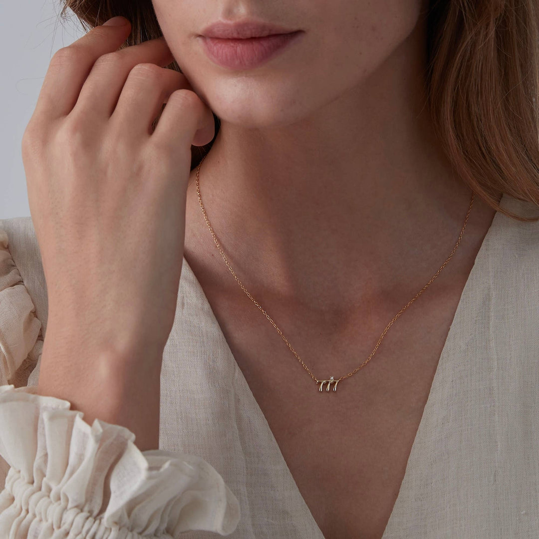 Dainty Angel Number Charm Necklace in gold plated sterling silver for spiritual souls