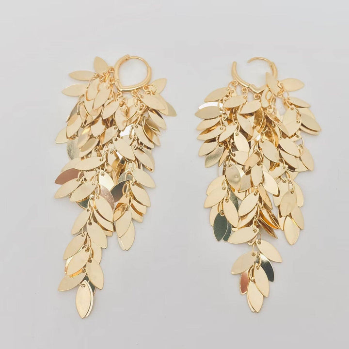 18K Gold Plated Wheat Ear Sequin Tassel Huggie Earrings