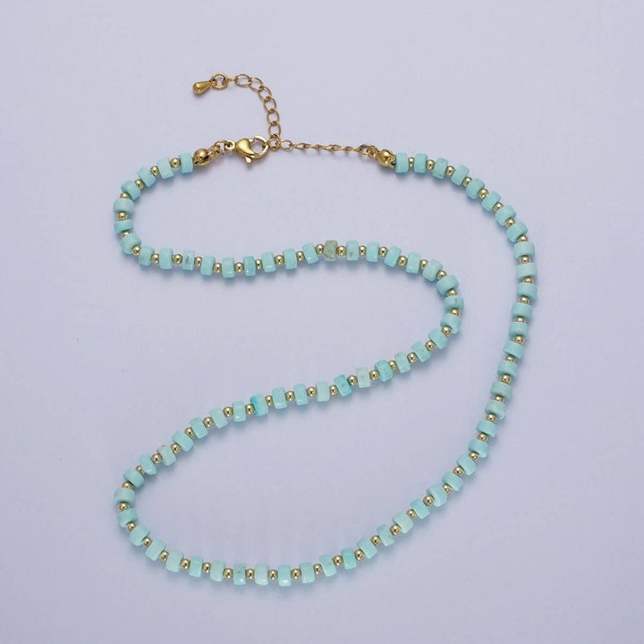 Gold filled blue turquoise heishi choker necklace with rondelle gemstone beads