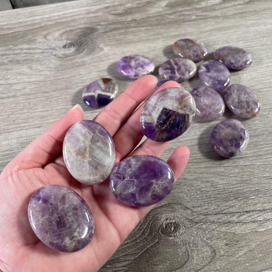 Smooth gemstone palm stones 45mm for grounding meditation healing and coastal wellness rituals