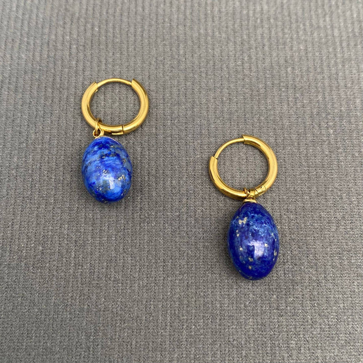 Lapis Lazuli 18K Gold Plated SS Huggie Earrings