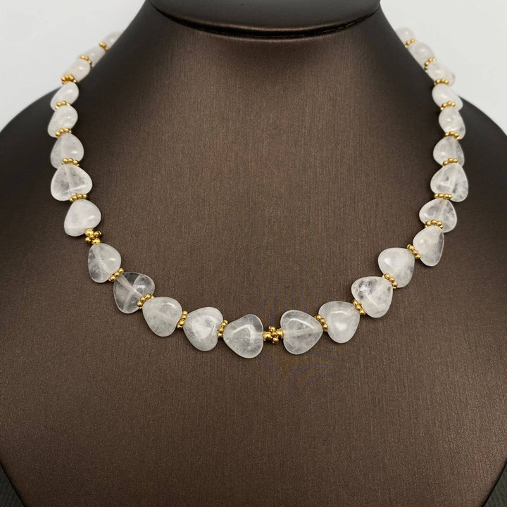 Heart White Crystal 18K Golden S.Steel Bead Necklace -FGS/CS